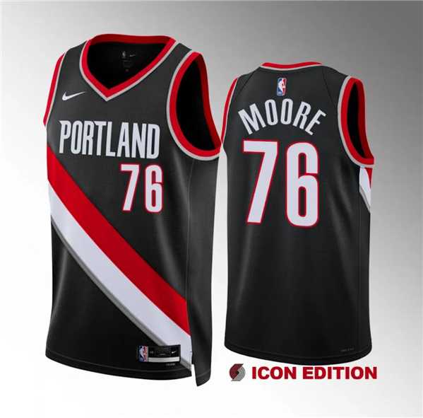 Mens Portland Trail Blazers #76 Taze Moore Black Icon Edition Stitched Basketball Jersey Dzhi->->NBA Jersey
